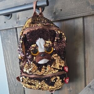 Ty Brutus Sequin Plush Puppy Small Backpack - Gold & Brown